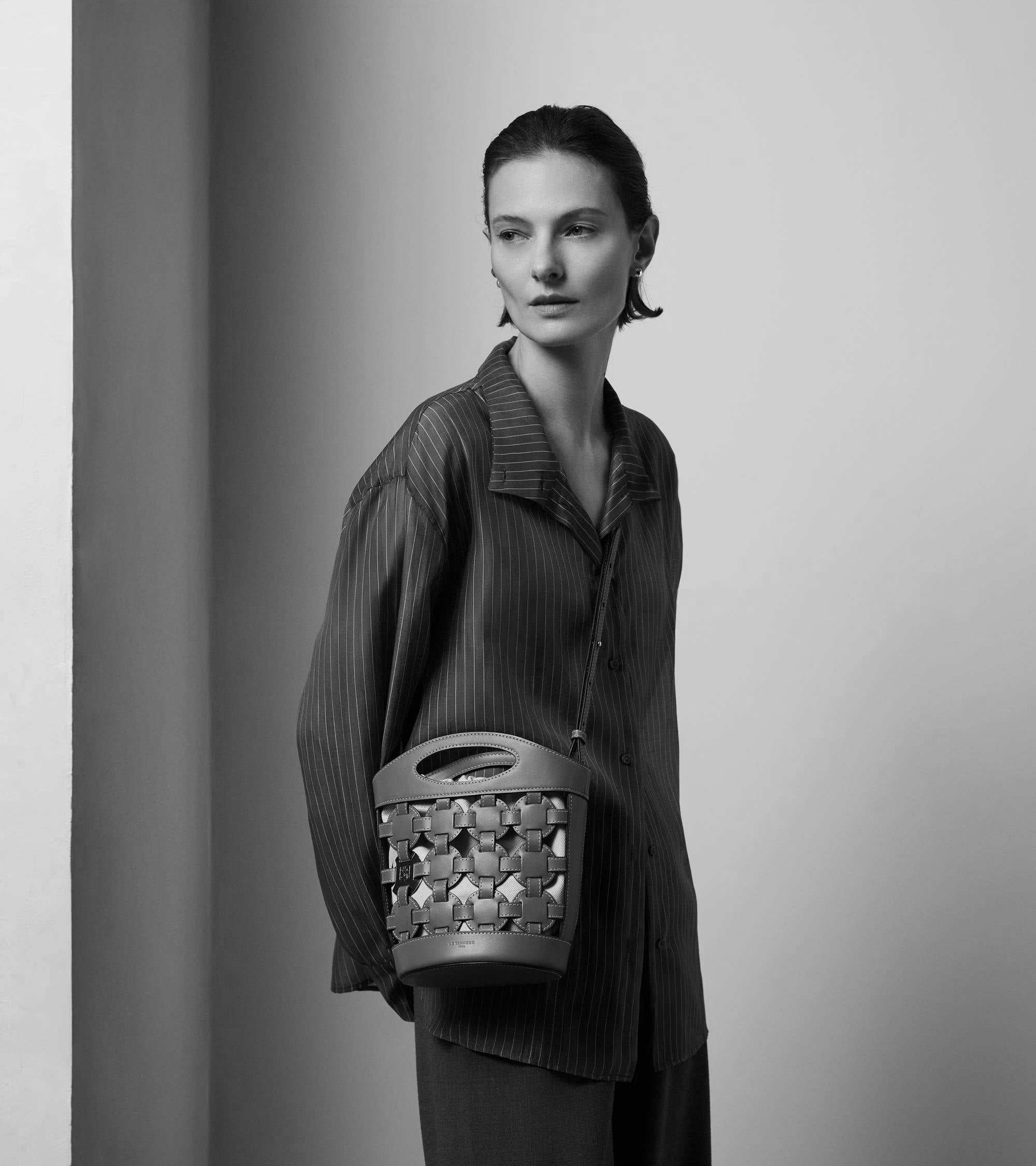 Small bucket bag Le Potier in canvas cotton and smooth leather