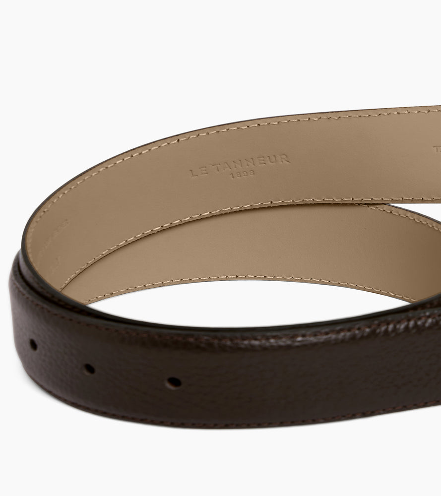 Men's belt with rectangular buckle in grained leather