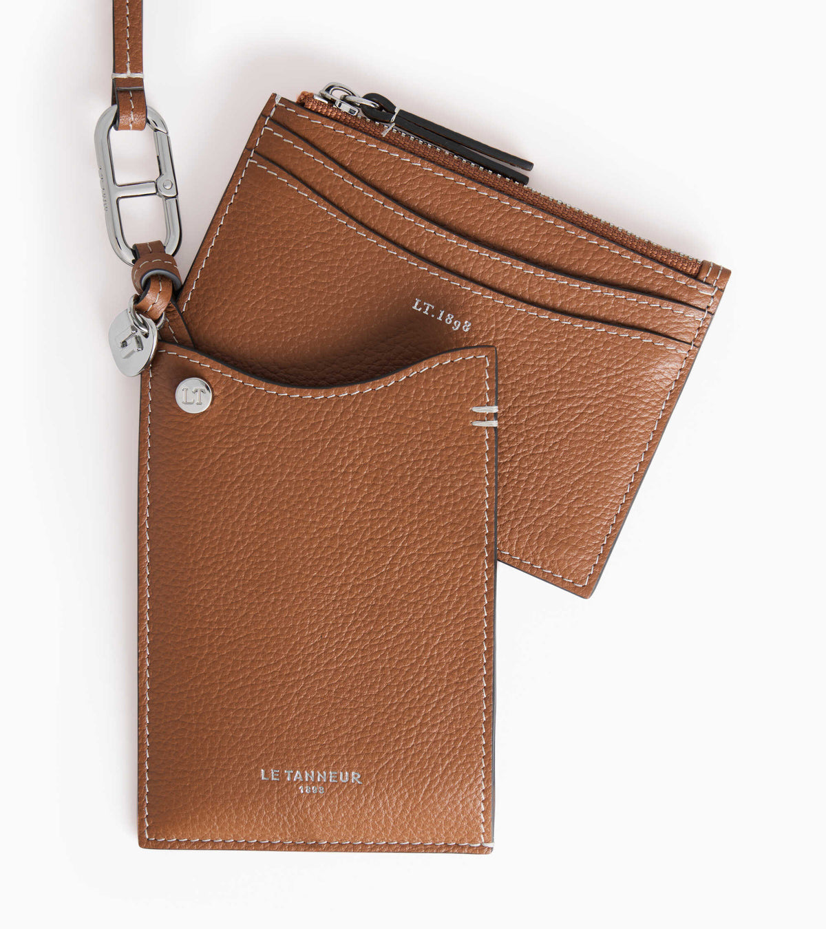 Card holder charm in grained leather