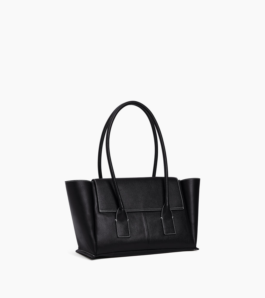 Medium tote bag with flap in grained leather