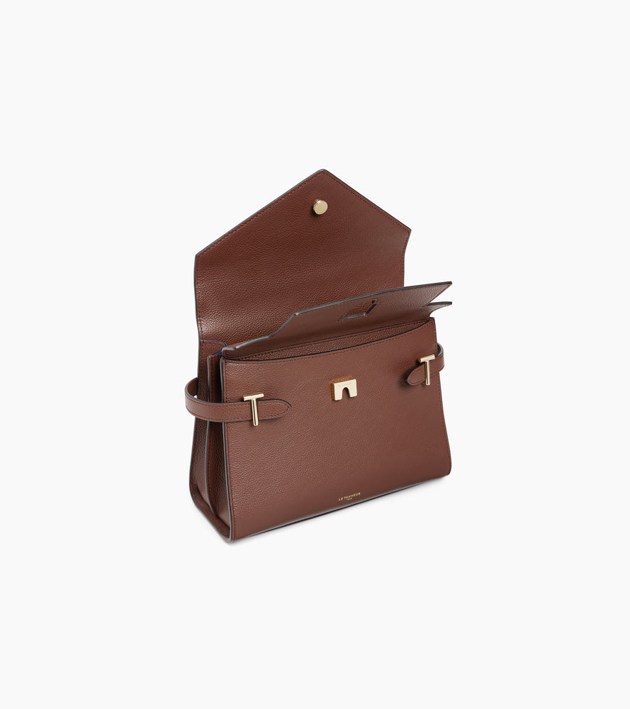 Sac à main double rabat moyen modèle Emilie en cuir grainé