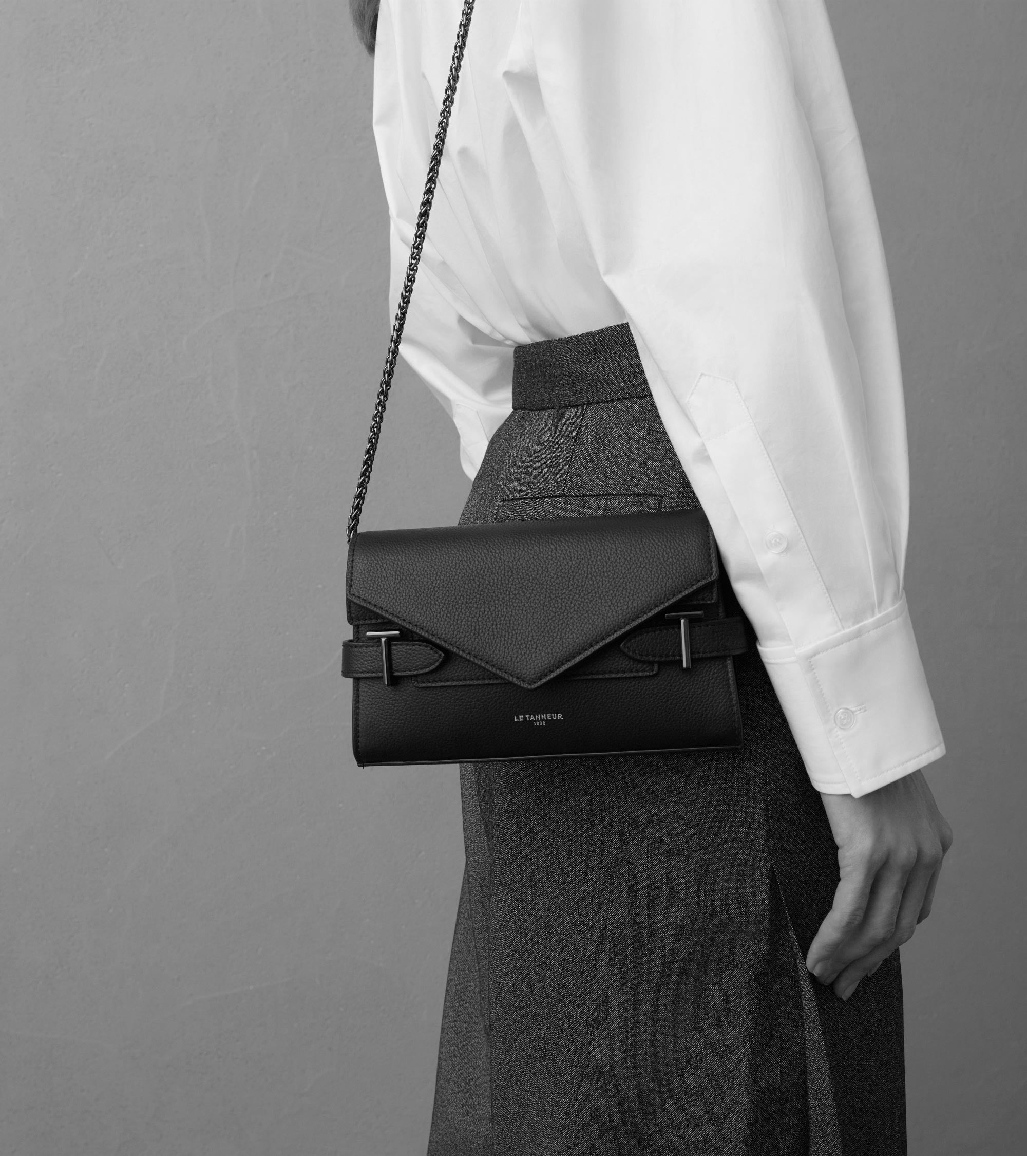 Pochette double rabat Emilie en cuir grainé