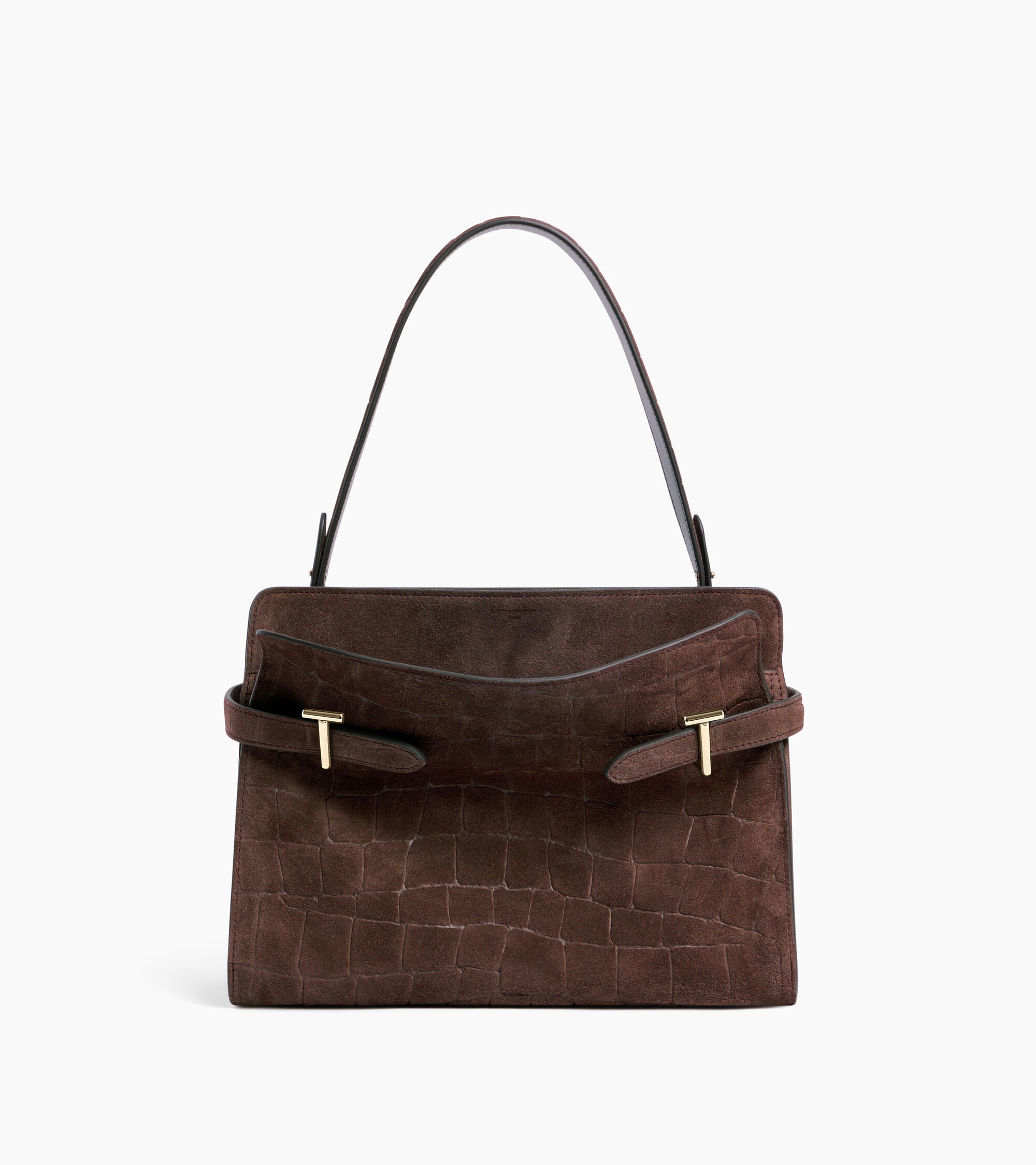 Bolso bandolera grande Emie de piel serraje con acabado de terciopelo efecto cocodrilo