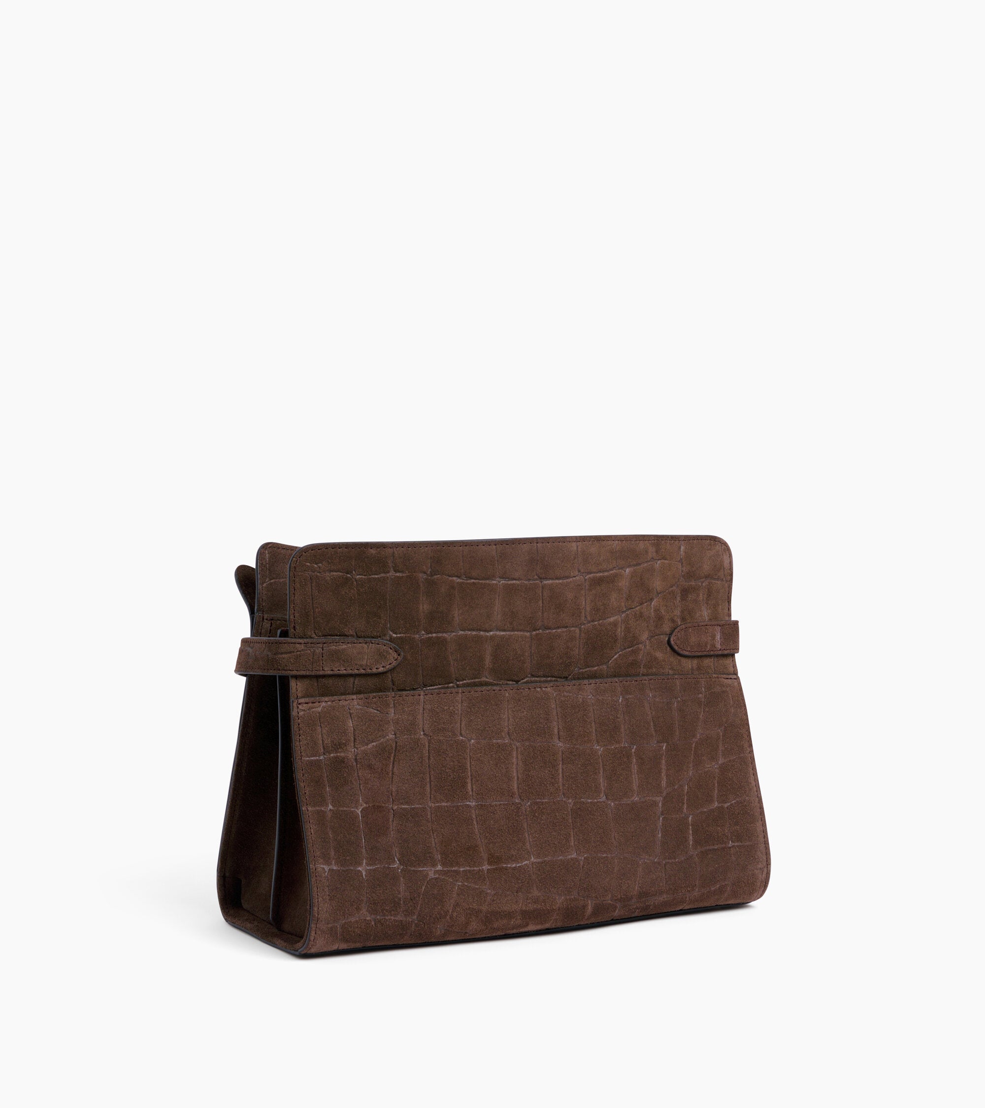 Bolso bandolera grande Emie de piel serraje con acabado de terciopelo efecto cocodrilo