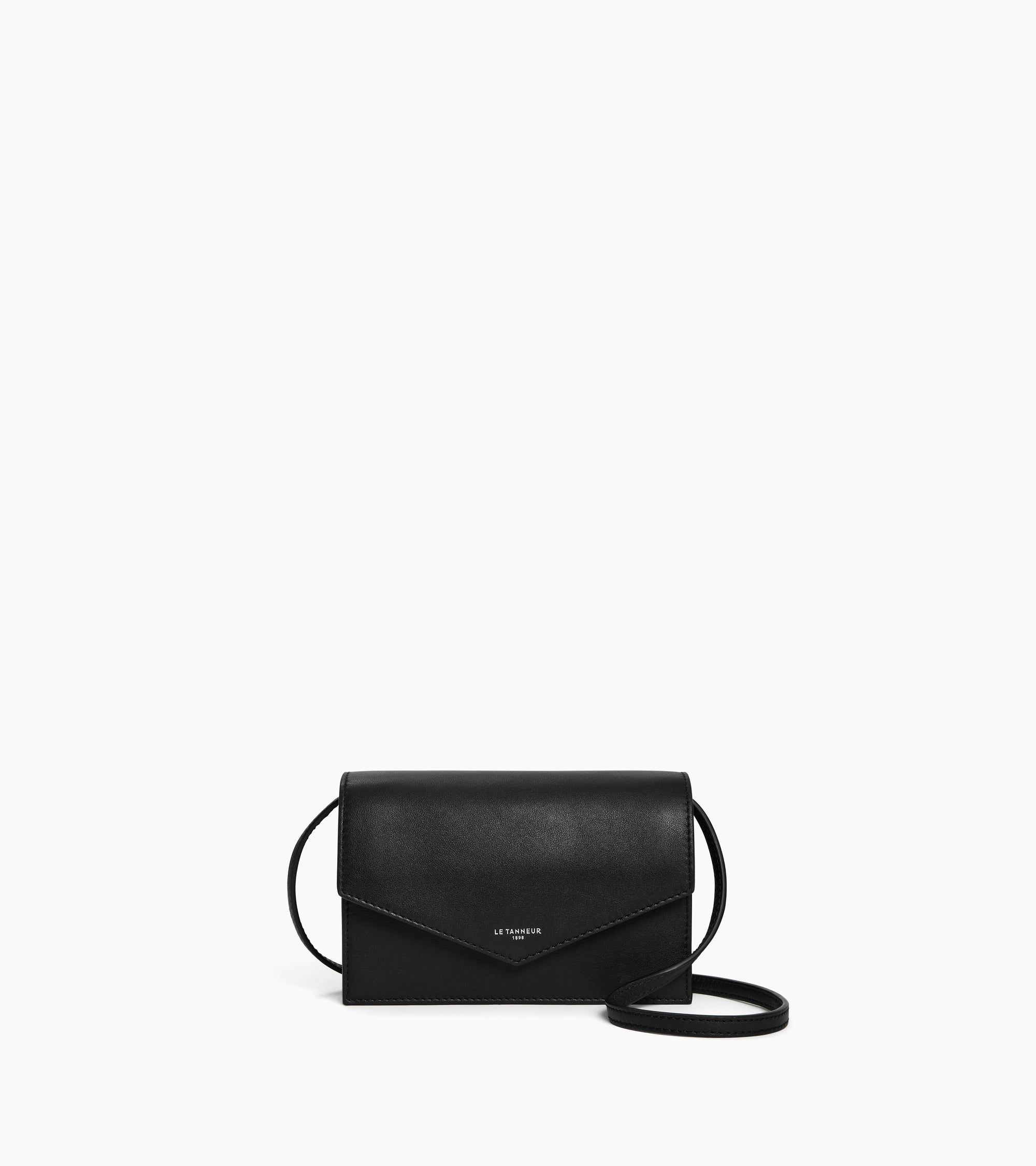 Sac pochette avec bandoulière en cuir lisse