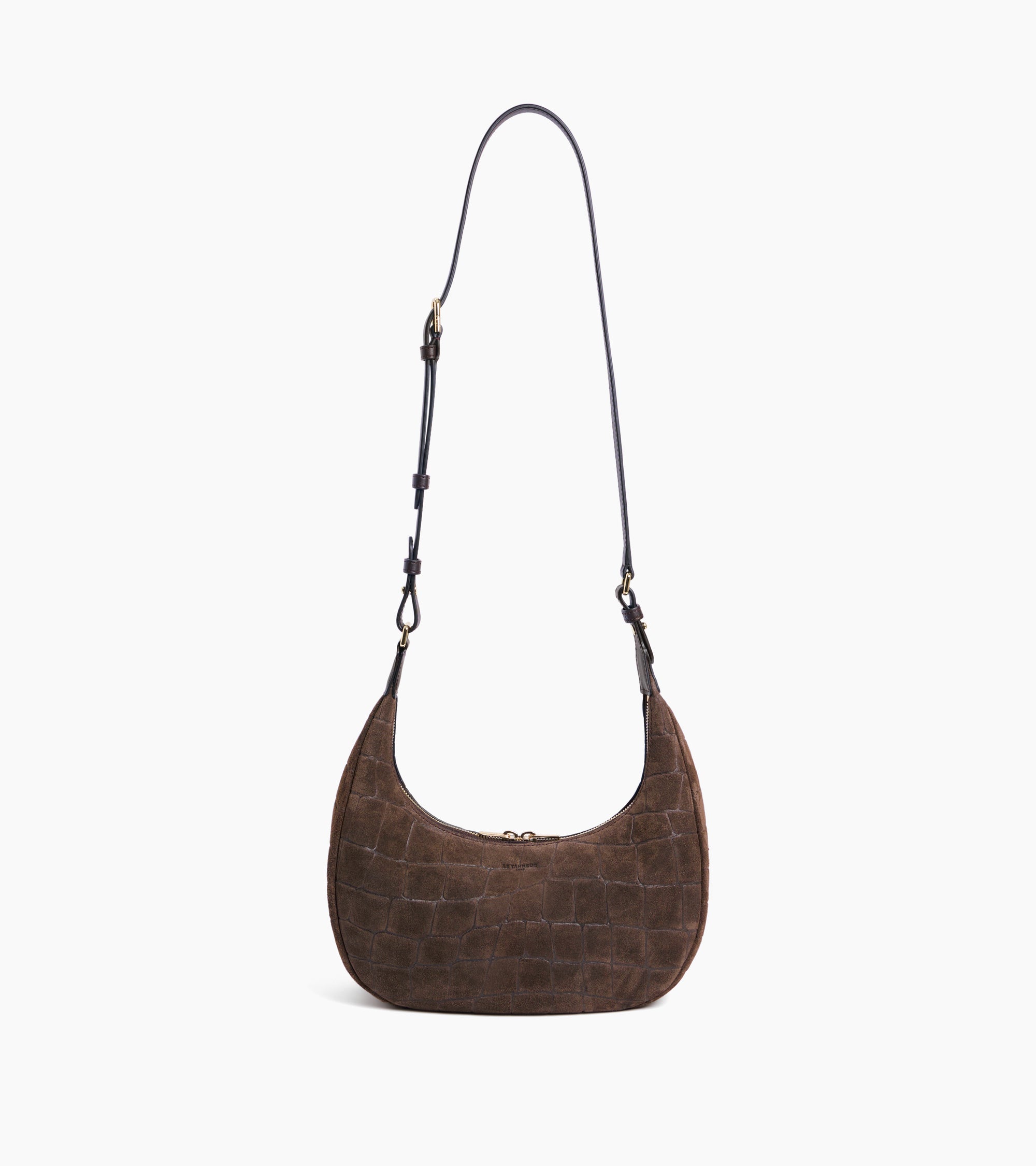 Bolso hobo pequeño Juliette de piel serraje con acabado de terciopelo repujado de cocodrilo