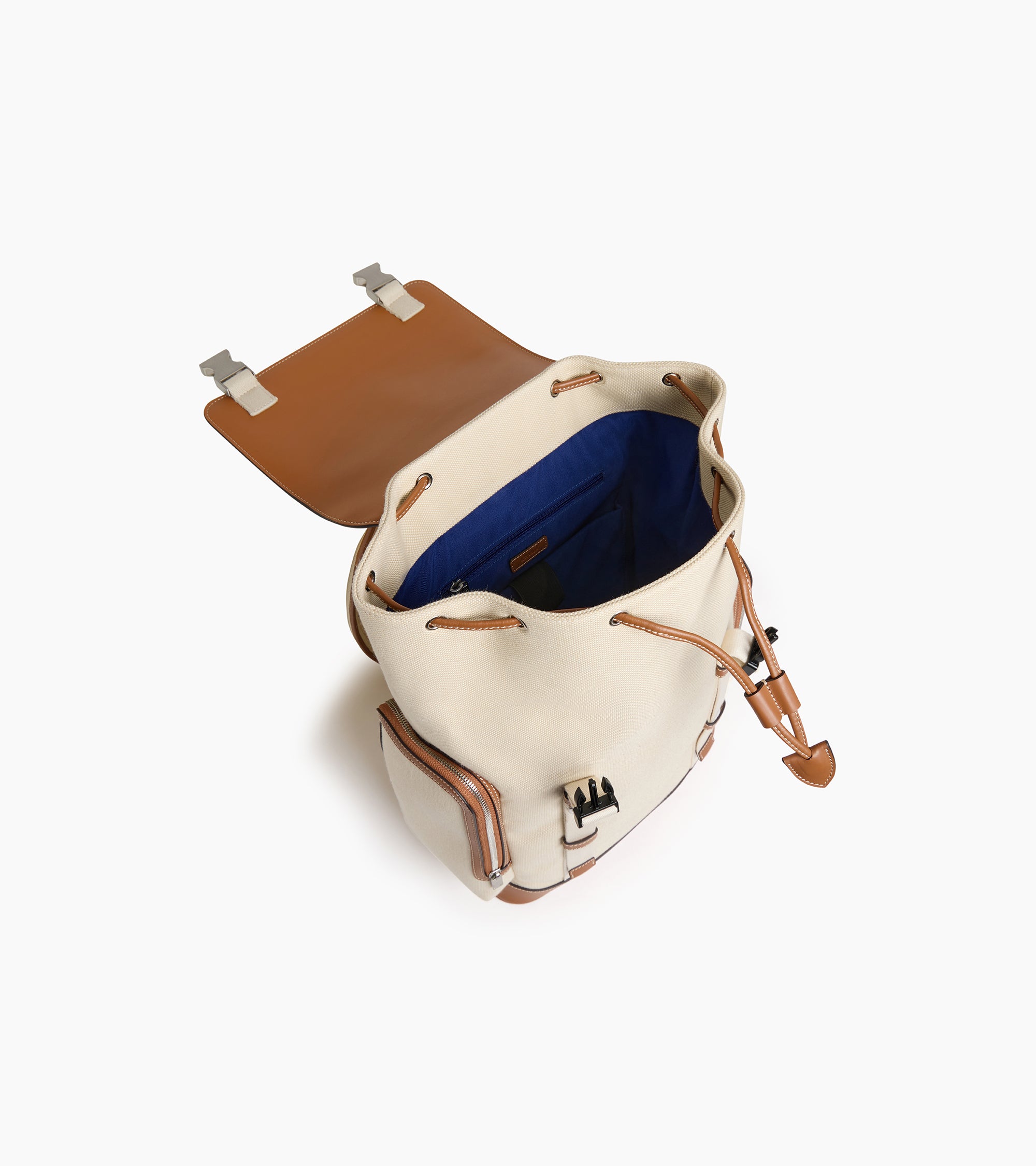 Mochila con solapa Maurice en lona de algodón y cuero liso semi-vegetal