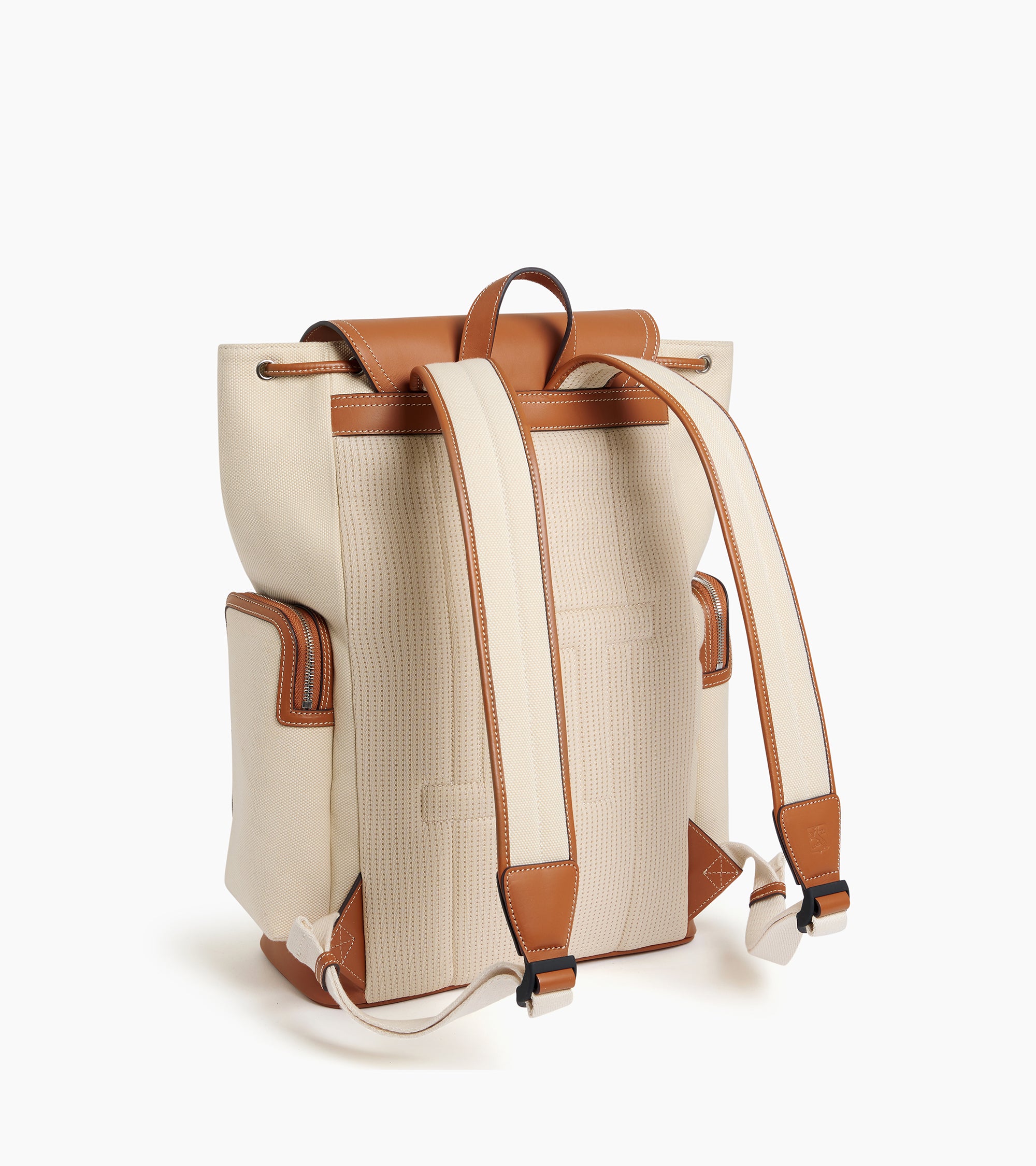 Mochila con solapa Maurice en lona de algodón y cuero liso semi-vegetal