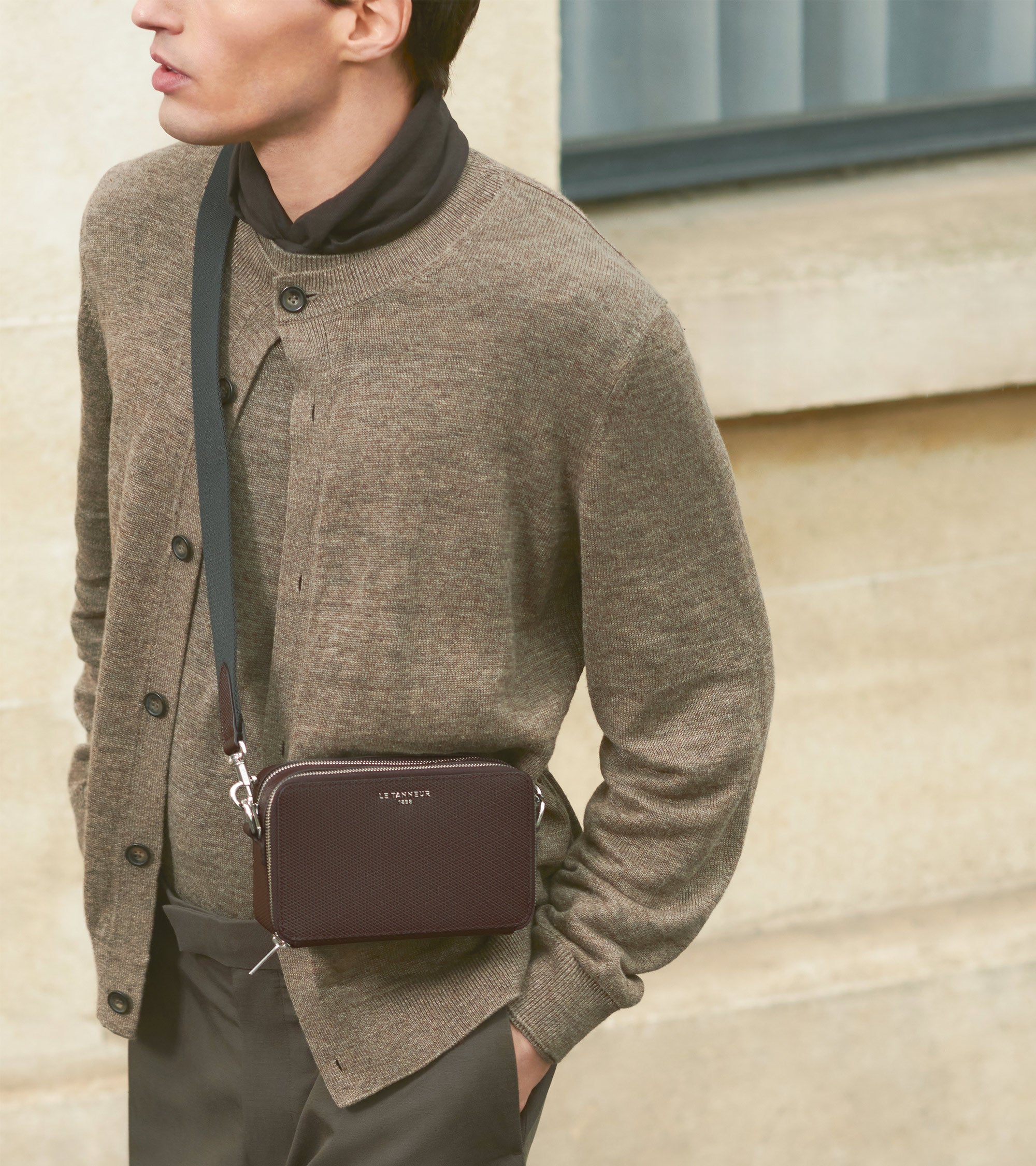 Emile small 2-compartment shoulder bag in signature T leather