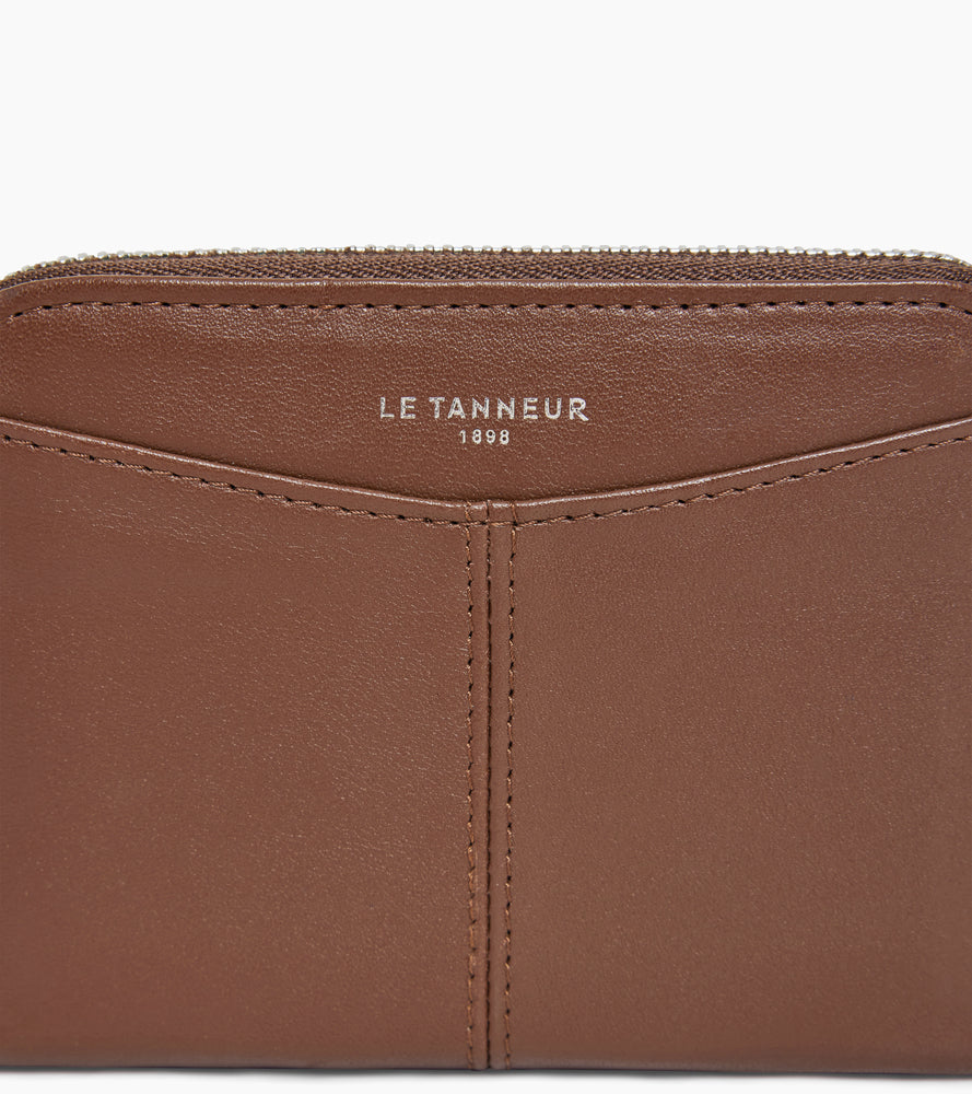 Porte monnaie zippé avec porte cartes amovible Charlotte en cuir lisse
