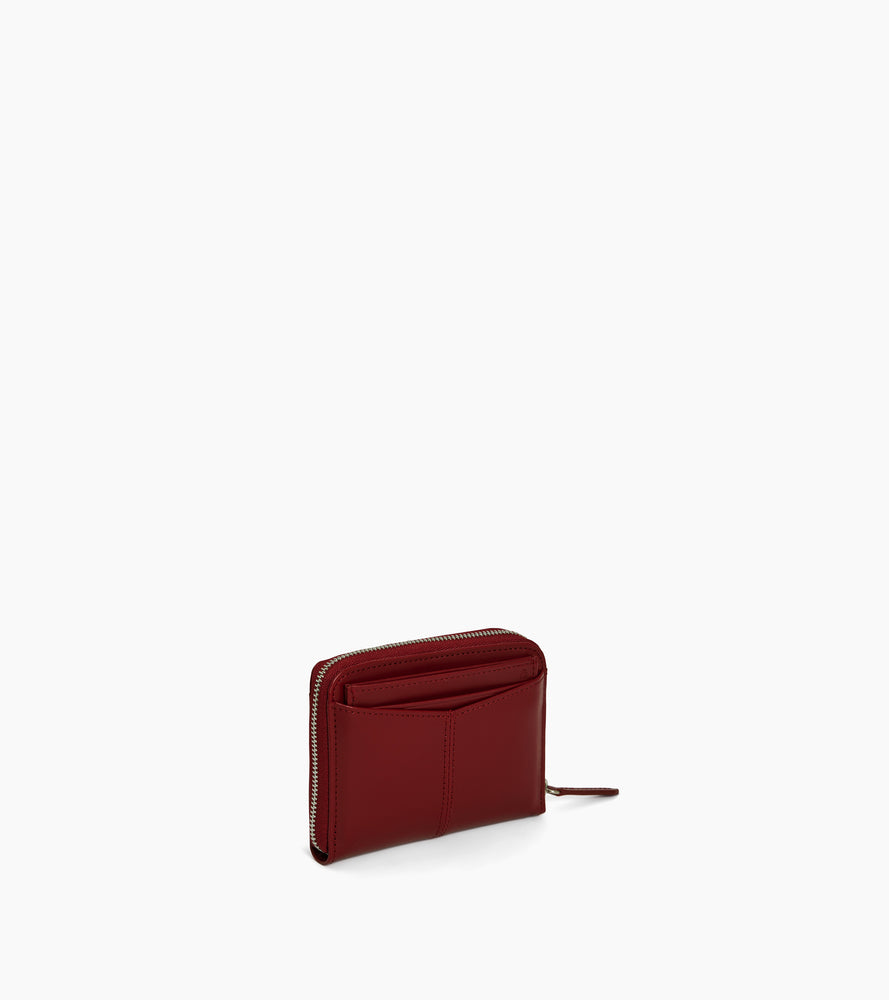 Porte monnaie zippé avec porte cartes amovible Charlotte en cuir lisse