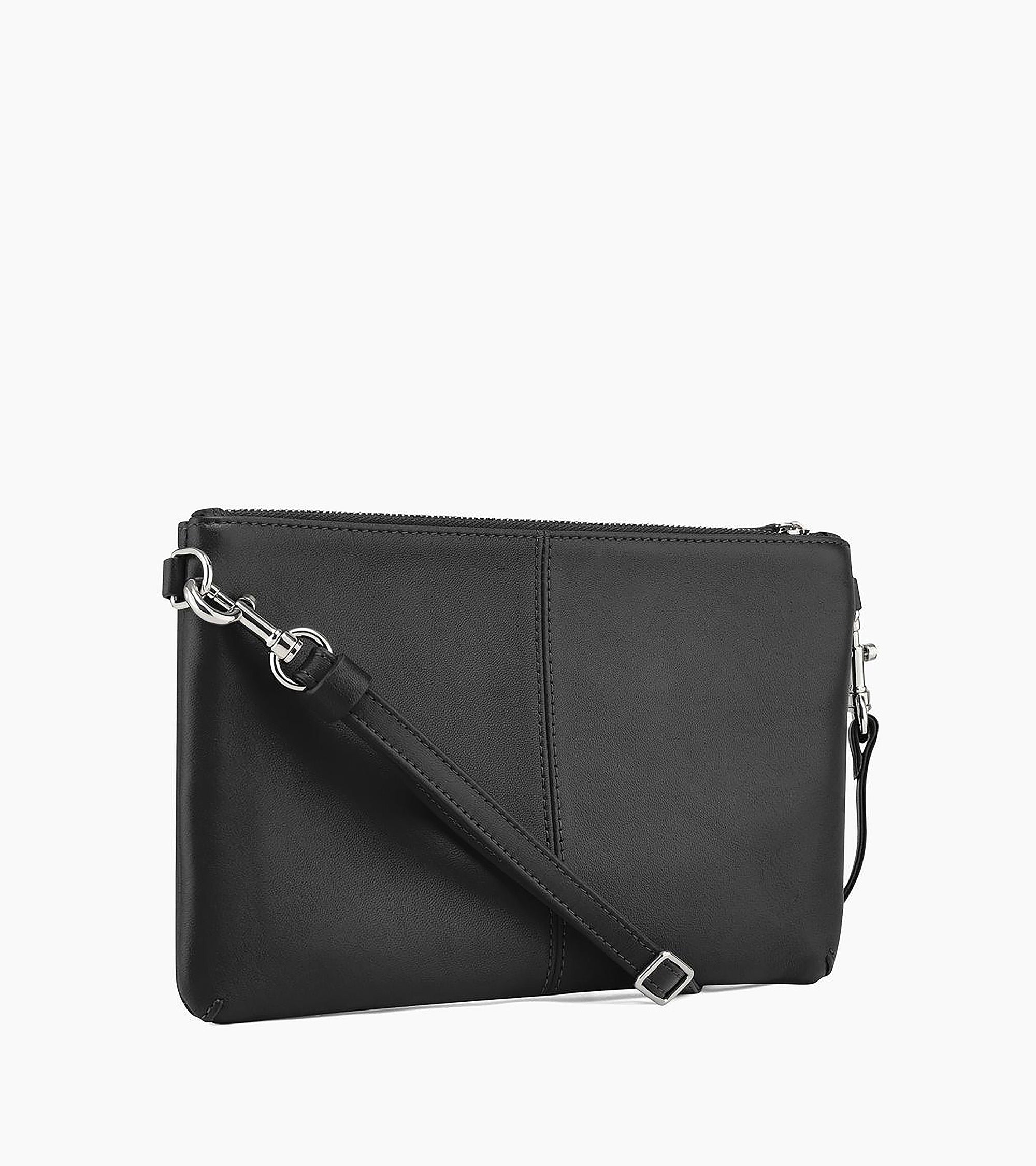 Pochette zippée avec bandoulière amovible Charlotte en cuir lisse