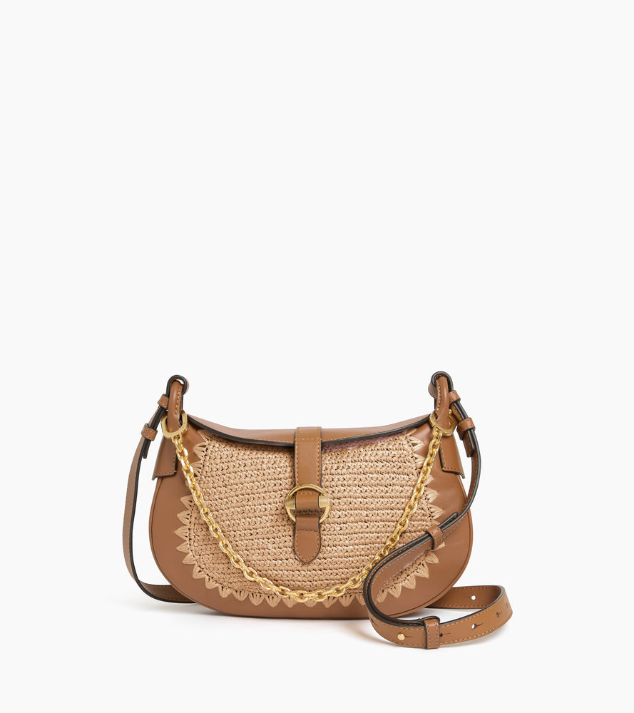 Bolso bandolera pequeño Pia efecto rafia y cuero liso
