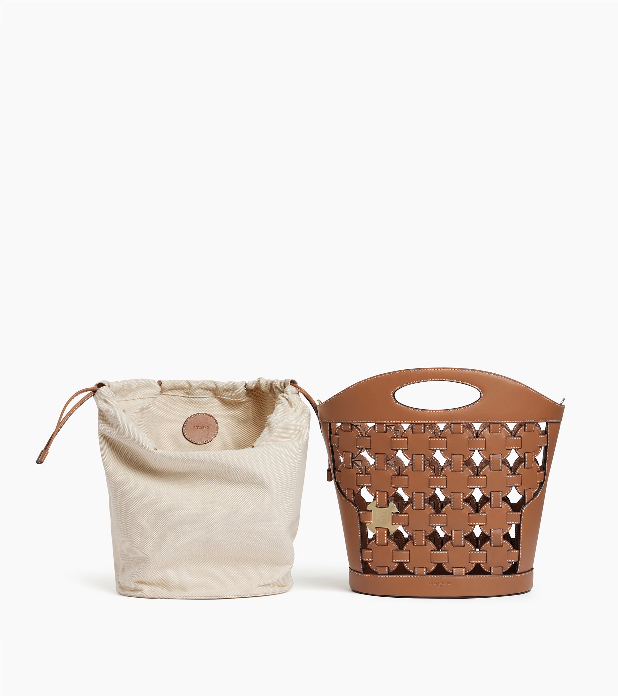 Sac seau Le Potier en toile coton et cuir lisse