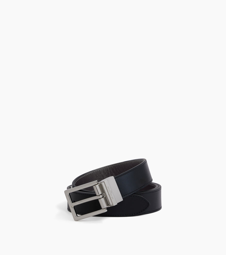 Cinturón reversible de hombre con hebilla rectangular de cuero liso